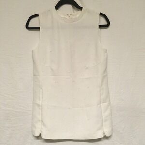 Opening Ceremony Medium White Sleeveless Blouse Tunic Round Neck Textured Zipper